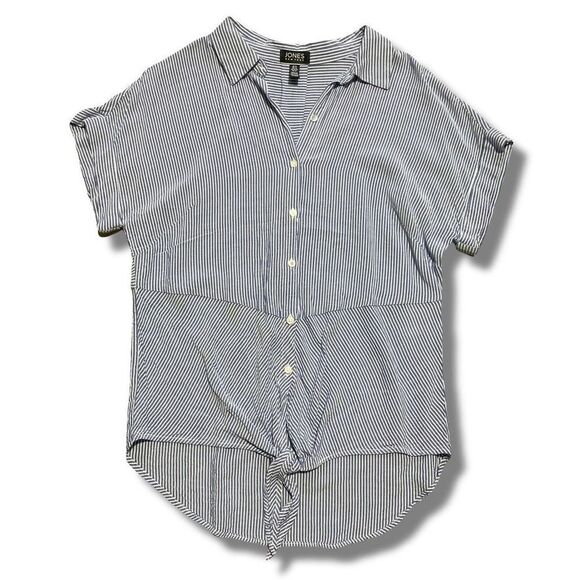 Jones New York Stripe Button Down Tie Front Top Size M - Picture 1 of 13